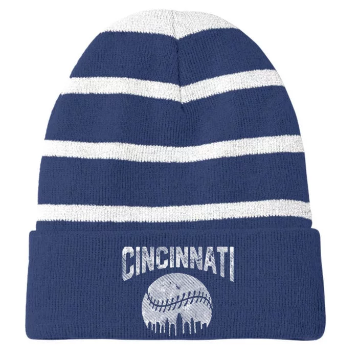 Cincinnati Baseball Ohio Skyline City Vintage Style Striped Beanie with Solid Band