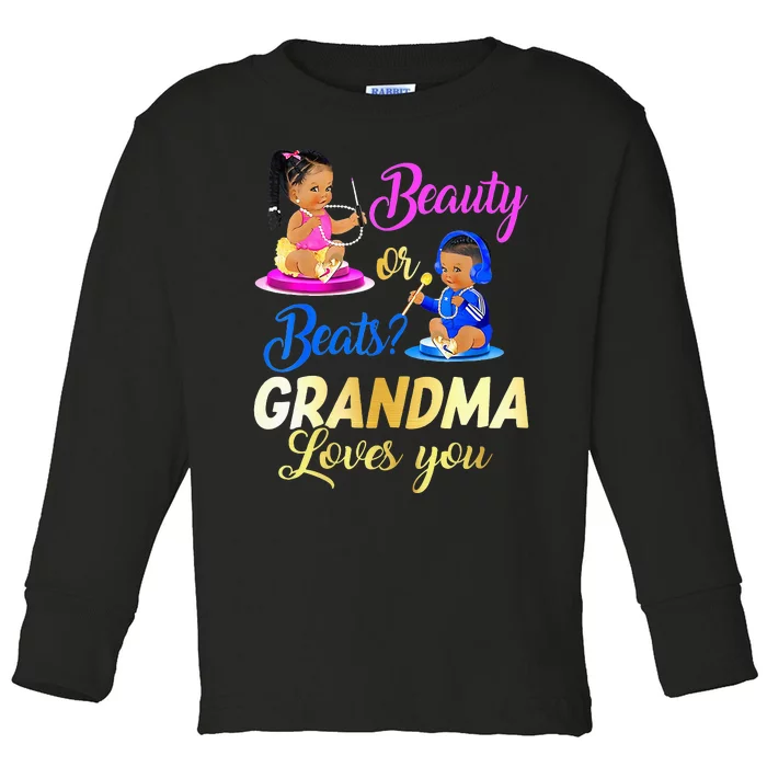 Cute Beauty Or Beat Grandma Loves You Gender Reveal Party Toddler Long Sleeve Shirt