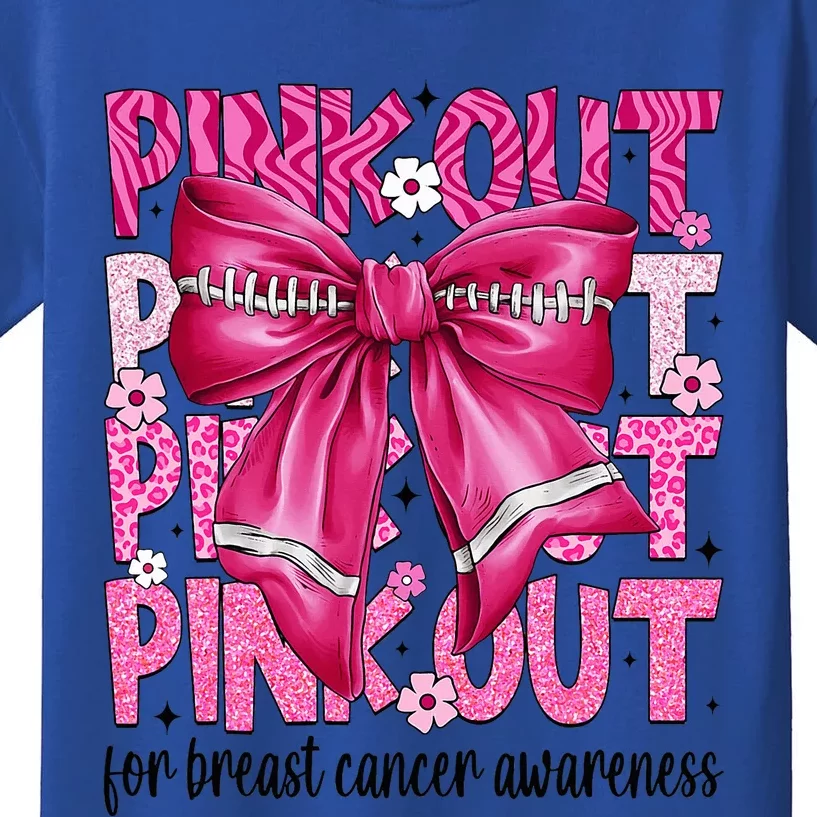 Coquette Bow Out Football Team Breast Cancer Awareness Kids T-Shirt