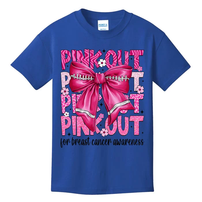 Coquette Bow Out Football Team Breast Cancer Awareness Kids T-Shirt