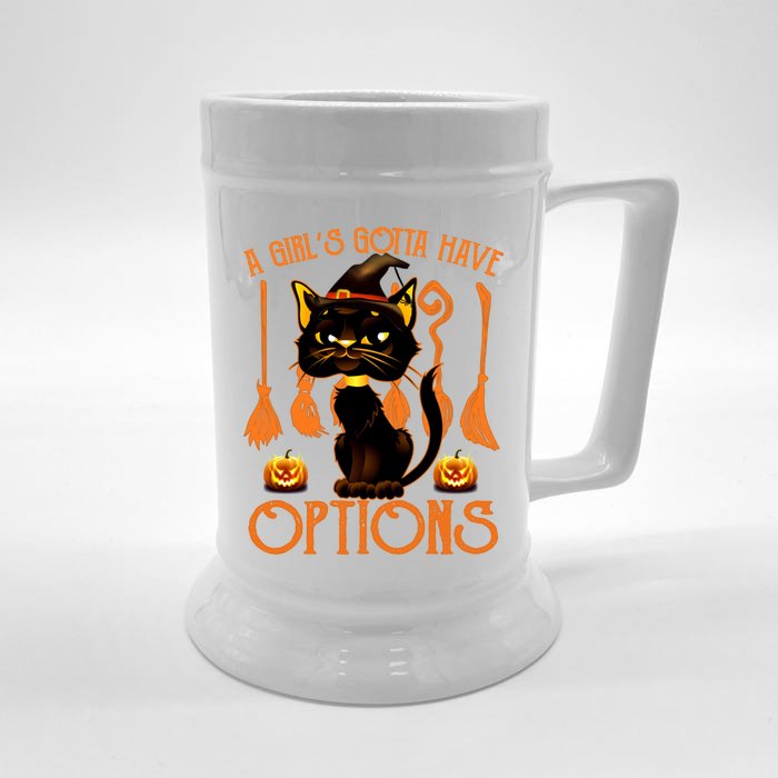 Cat Broom Option A S Gotta Have Options Witch Cat Great Gift Front & Back Beer Stein