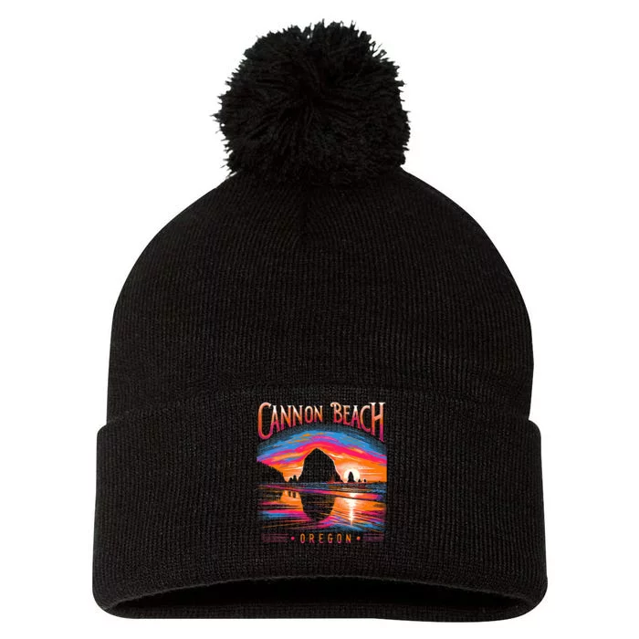 Cannon Beach Oregon Travel Summer Family Vacation Pom Pom 12in Knit Beanie