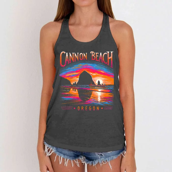 Cannon Beach Oregon Travel Summer Family Vacation Women's Knotted Racerback Tank