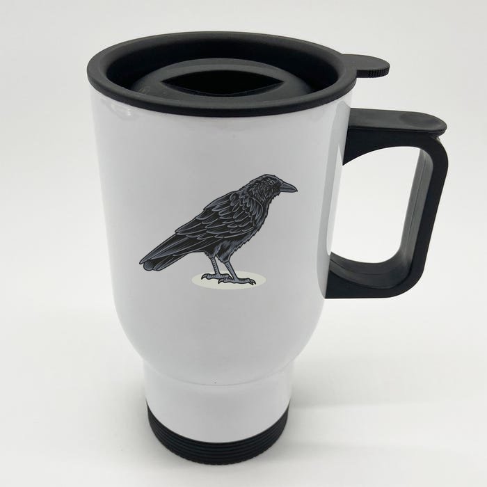 Crow Bird O White Surface Front & Back Stainless Steel Travel Mug