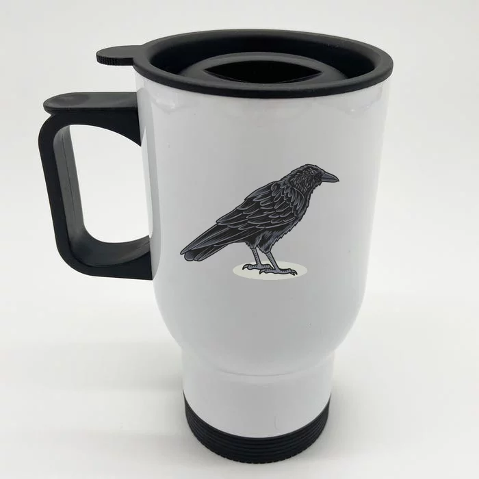 Crow Bird O White Surface Front & Back Stainless Steel Travel Mug