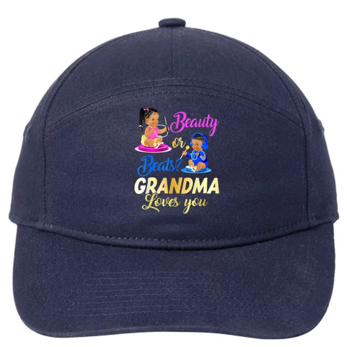 Cute Beauty Or Beat Grandma Loves You Gender Reveal Party 7-Panel Snapback Hat