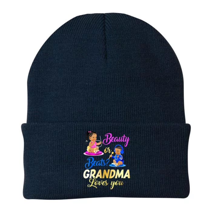 Cute Beauty Or Beat Grandma Loves You Gender Reveal Party Knit Cap Winter Beanie