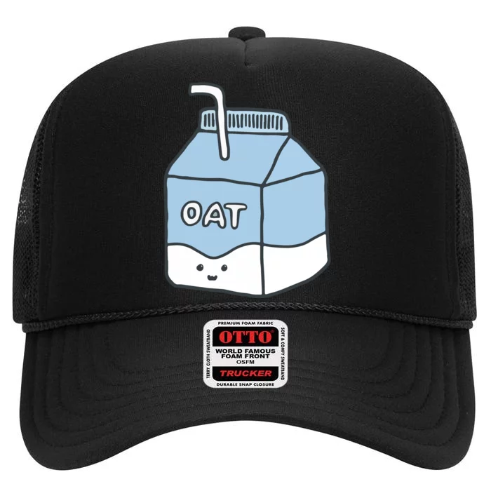 Cute Blue Oat Milk Carton For Vegans Vegetarians High Crown Mesh Trucker Hat