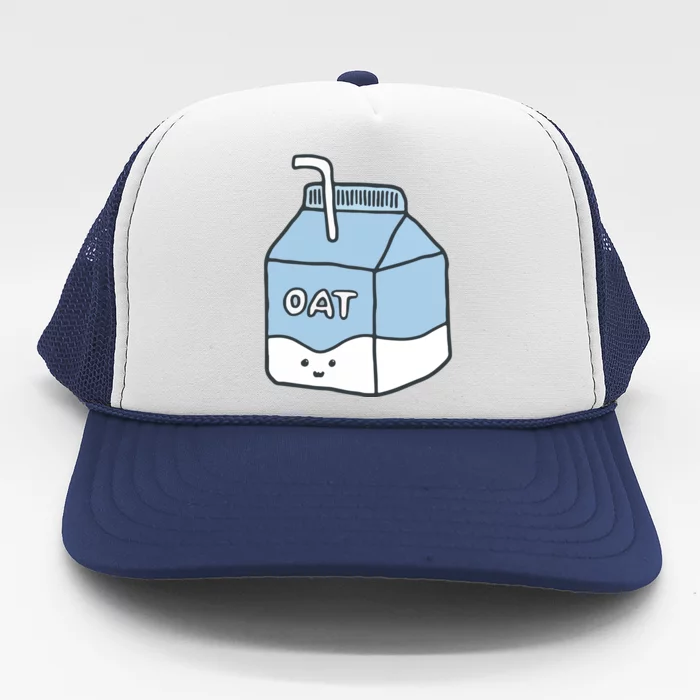 Cute Blue Oat Milk Carton For Vegans Vegetarians Trucker Hat