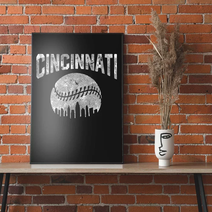 Cincinnati Baseball Ohio Skyline City Vintage Style Poster