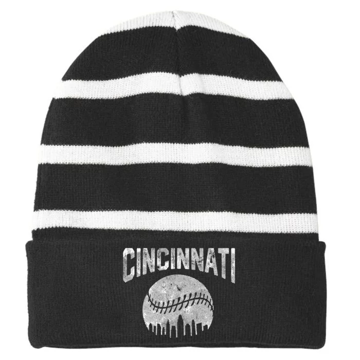 Cincinnati Baseball Ohio Skyline City Vintage Style Striped Beanie with Solid Band