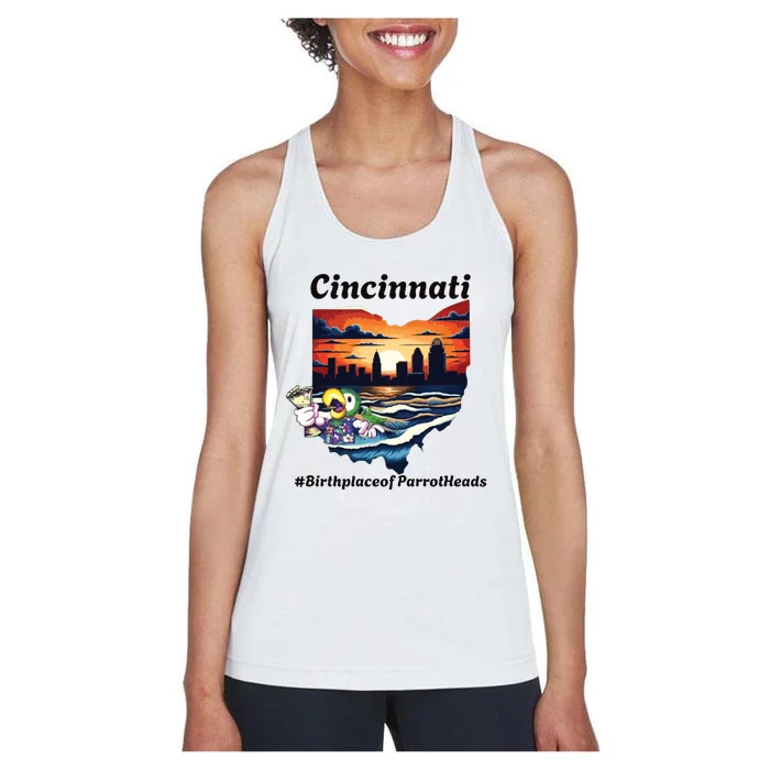 Cincinnati Birthplace Of Parrotheads Women's Racerback Tank