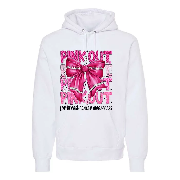 Coquette Bow Out Football Team Breast Cancer Awareness Premium Hoodie