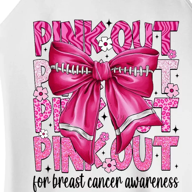 Coquette Bow Out Football Team Breast Cancer Awareness Women’s Perfect Tri Rocker Tank