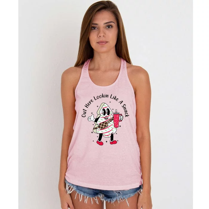 Cute Boojee Out Here Lookin Like A Snack Christmas Tree Cake Gift Women's Knotted Racerback Tank