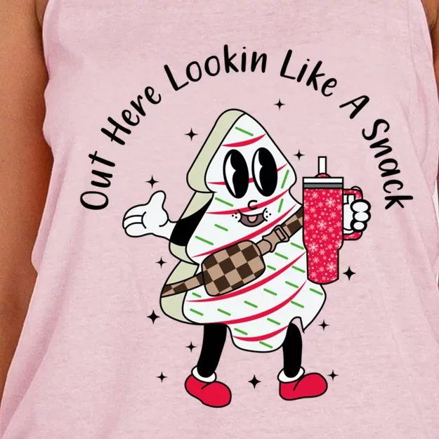 Cute Boojee Out Here Lookin Like A Snack Christmas Tree Cake Gift Women's Knotted Racerback Tank