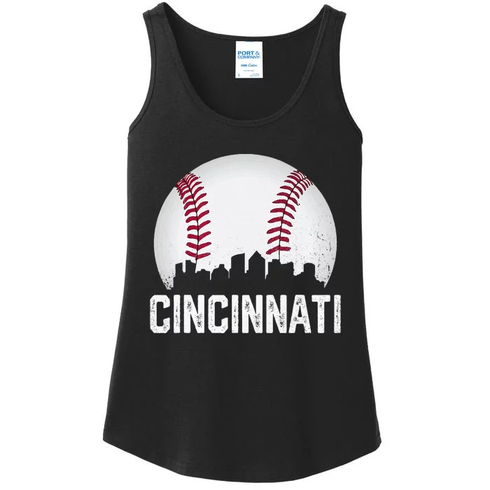 Cincinnati Baseball Ohio Skyline City Vintage Style Ladies Essential Tank