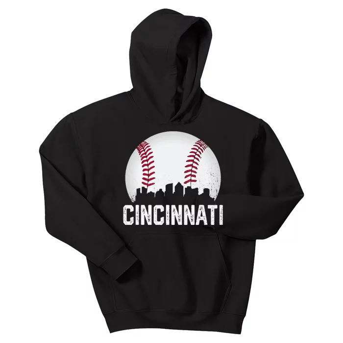 Cincinnati Baseball Ohio Skyline City Vintage Style Kids Hoodie