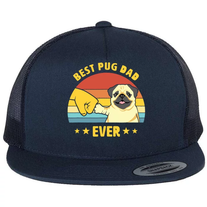 Cute Best Pug Dad Ever Proud Vintage Puppy Lover Pug Retro Flat Bill Trucker Hat