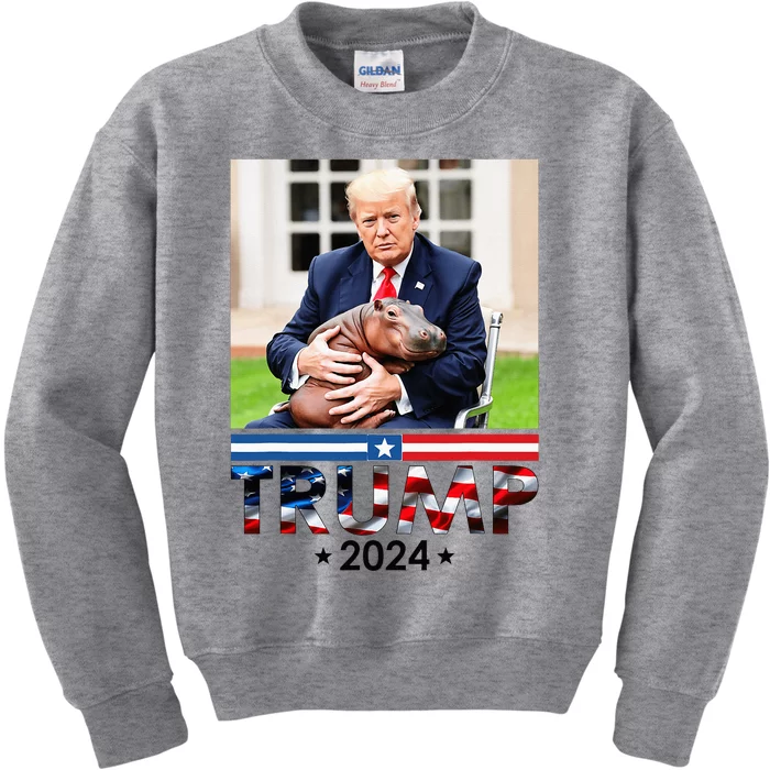 Cute Baby Pygmy Hippo Moo Deng Pets For Trump 2024 Kids Sweatshirt