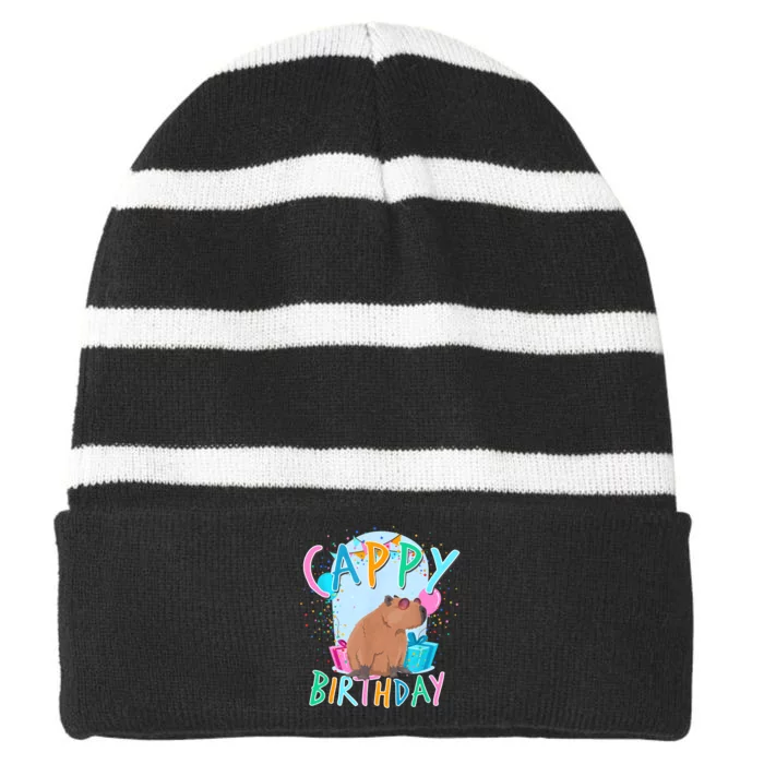 Capybara Birthday Party Capybaras For Girl And Boy Striped Beanie with Solid Band