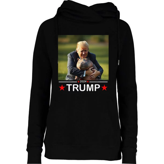 Cute Baby Pygmy Hippo Moo Deng Pets For Trump 2024 Womens Funnel Neck Pullover Hood