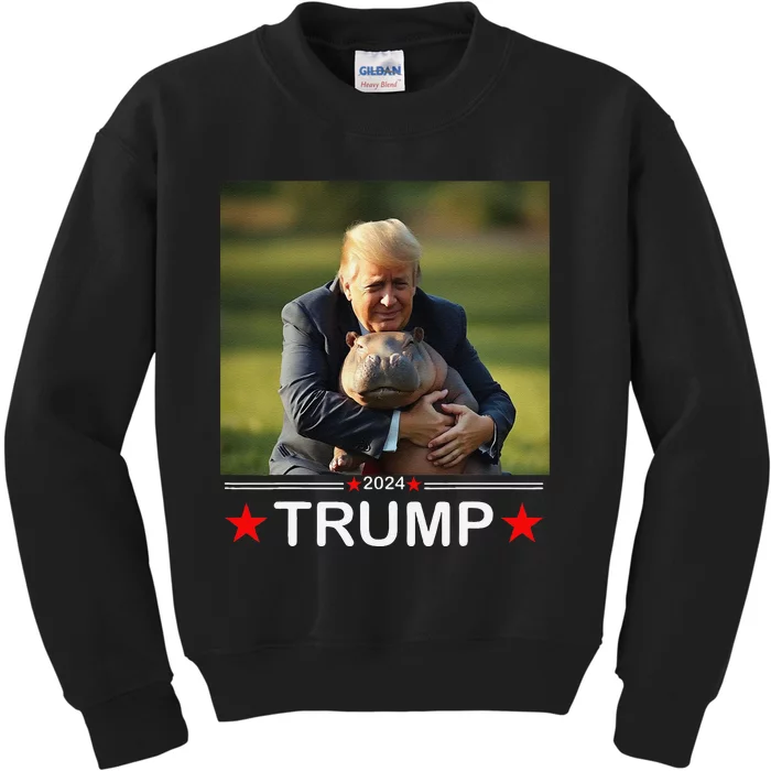 Cute Baby Pygmy Hippo Moo Deng Pets For Trump 2024 Kids Sweatshirt