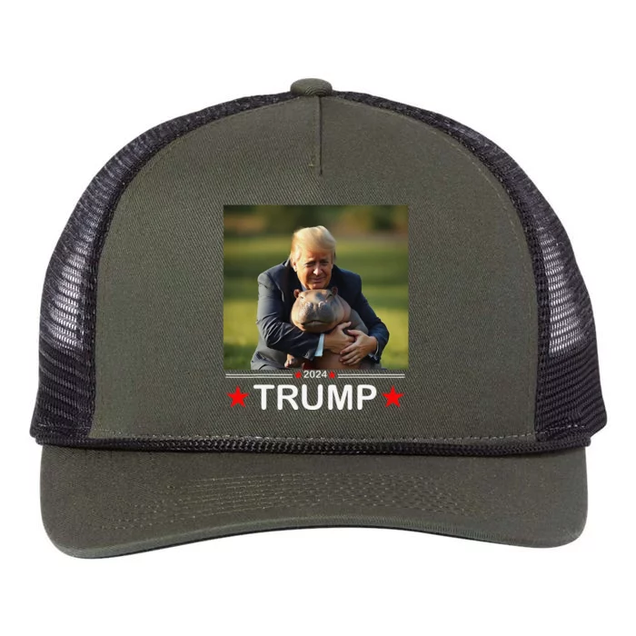 Cute Baby Pygmy Hippo Moo Deng Pets For Trump 2024 Retro Rope Trucker Hat Cap