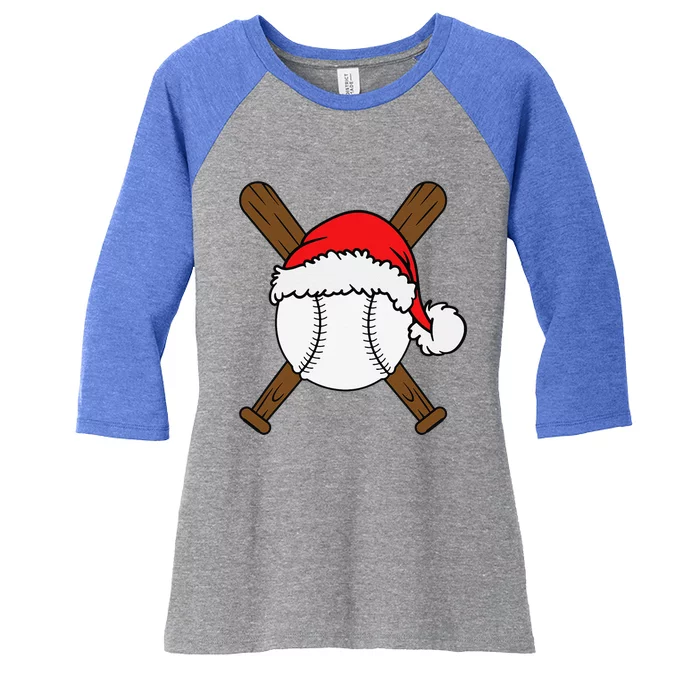 Christmas Baseball Player Santa Sports Design For Funny Women's Tri-Blend 3/4-Sleeve Raglan Shirt