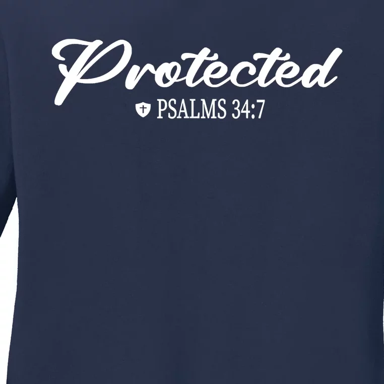 CHRISTIAN BIBLE PSALMS 347 PROTECTED FOR MEN & WOMEN VERSE Ladies Long Sleeve Shirt