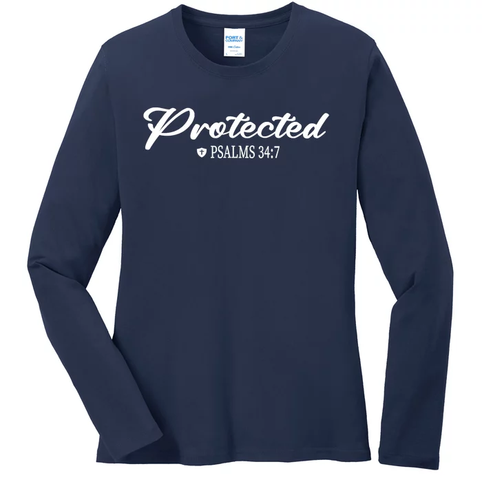 CHRISTIAN BIBLE PSALMS 347 PROTECTED FOR MEN & WOMEN VERSE Ladies Long Sleeve Shirt