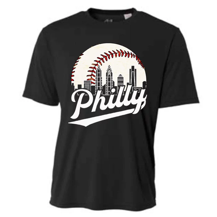 Cityscape Baseball Philadelphia Skyline Retro Vintage Cooling Performance Crew T-Shirt