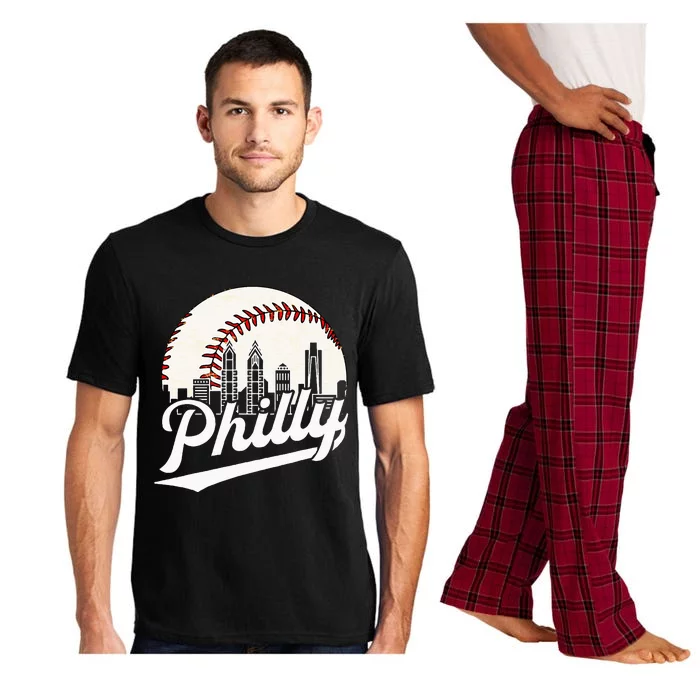 Cityscape Baseball Philadelphia Skyline Retro Vintage Pajama Set