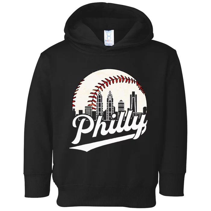 Cityscape Baseball Philadelphia Skyline Retro Vintage Toddler Hoodie