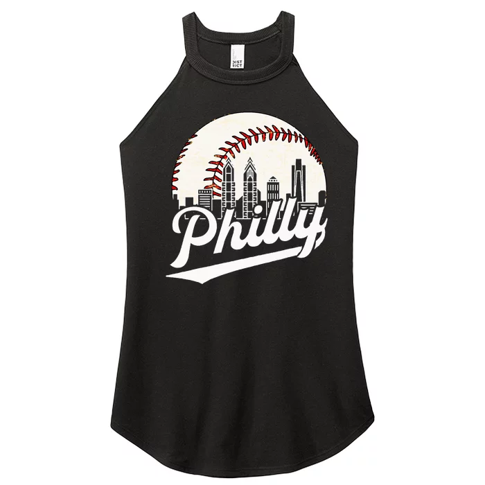 Cityscape Baseball Philadelphia Skyline Retro Vintage Women’s Perfect Tri Rocker Tank