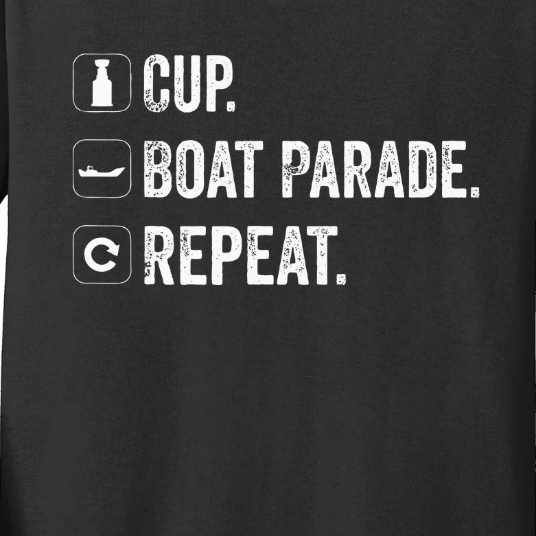 Cup Boat Parade Repeat Hockey Fans Kids Long Sleeve Shirt