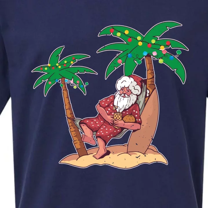 Christmas Beach Palm Tree With Xmas Lights Tropical Santa Cute Gift Sueded Cloud Jersey T-Shirt