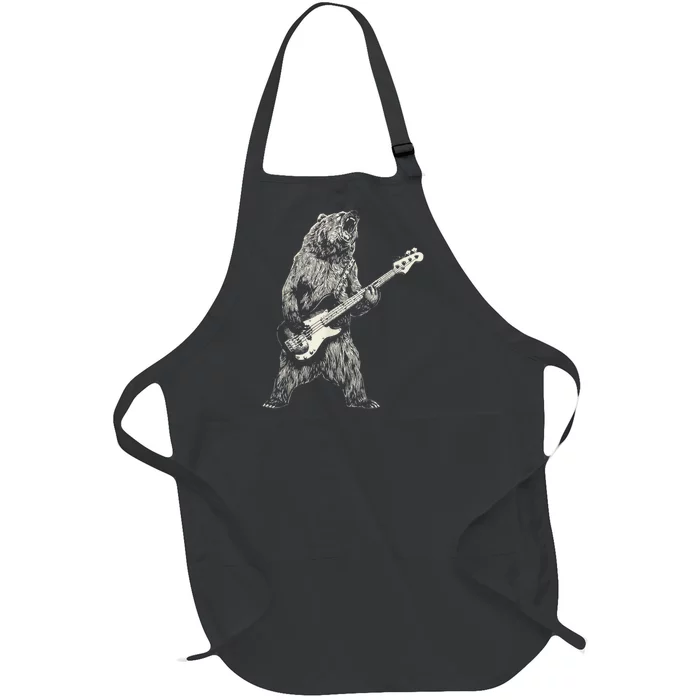 Cute Bear Playing Guitar Gift Guitar Lover Full-Length Apron With Pocket