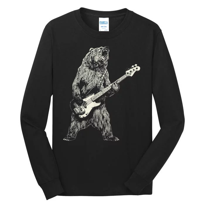 Cute Bear Playing Guitar Gift Guitar Lover Tall Long Sleeve T-Shirt