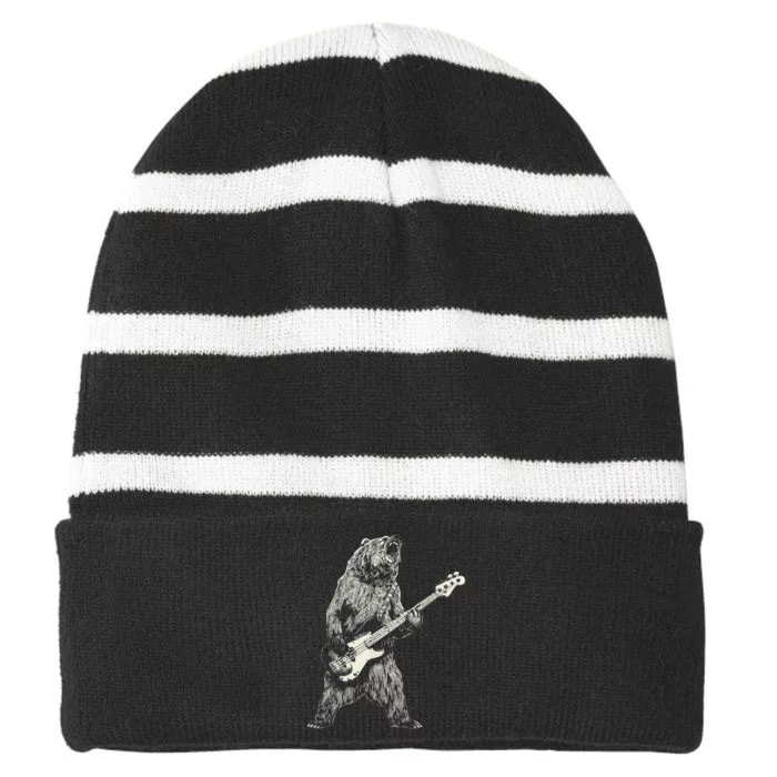 Cute Bear Playing Guitar Gift Guitar Lover Striped Beanie with Solid Band