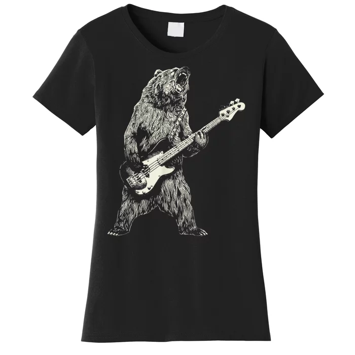 Cute Bear Playing Guitar Gift Guitar Lover Women's T-Shirt