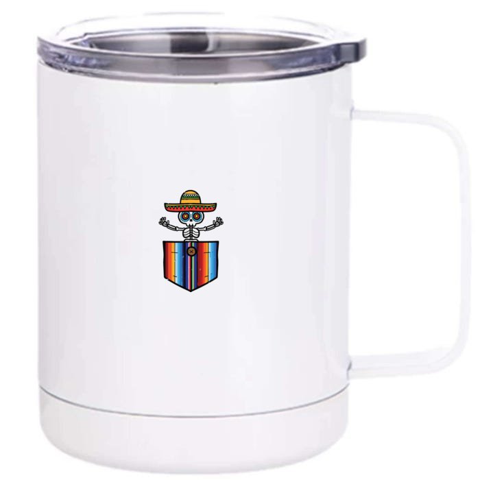 Calaca Blanket Pocket Serape Mexican Gift Cinco De Mayo Front & Back 12oz Stainless Steel Tumbler Cup