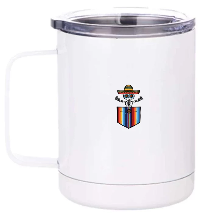 Calaca Blanket Pocket Serape Mexican Gift Cinco De Mayo Front & Back 12oz Stainless Steel Tumbler Cup