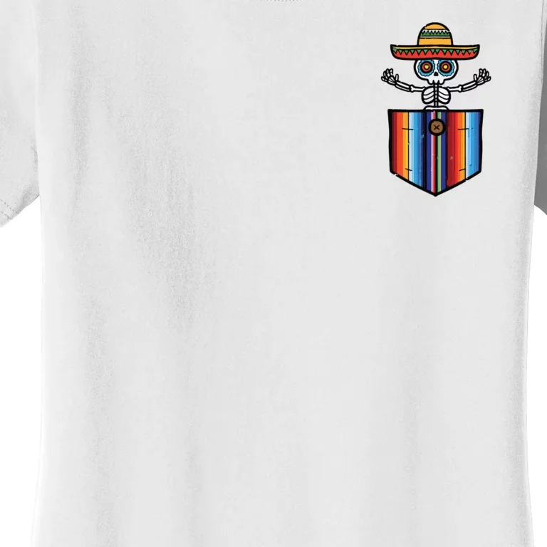 Calaca Blanket Pocket Serape Mexican Gift Cinco De Mayo Women's T-Shirt