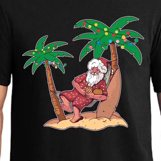 Christmas Beach Palm Tree With Xmas Lights Tropical Santa Gift Pajama Set