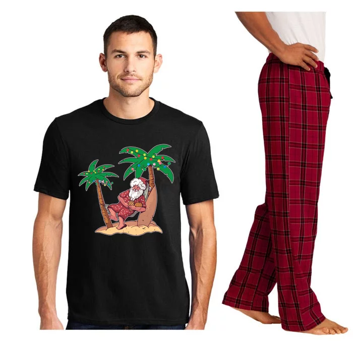 Christmas Beach Palm Tree With Xmas Lights Tropical Santa Gift Pajama Set