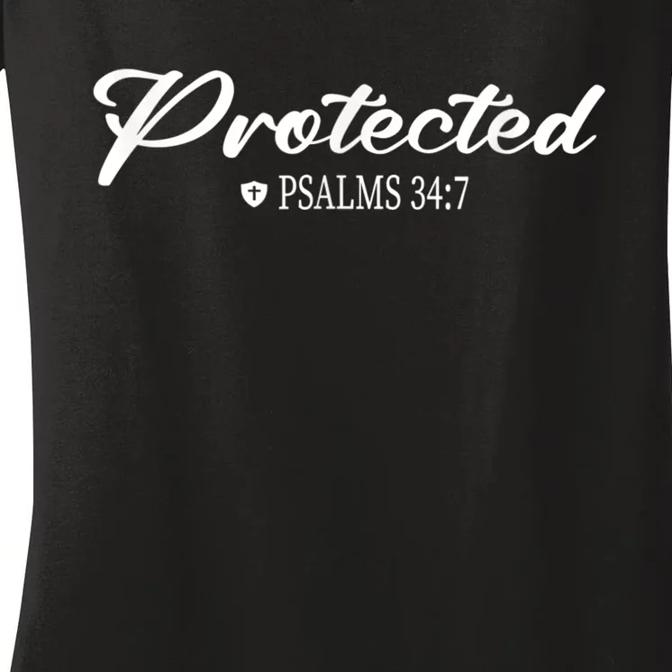 CHRISTIAN BIBLE PSALMS 34:7 PROTECTED FOR MEN & WOMEN VERSE Women's V-Neck T-Shirt