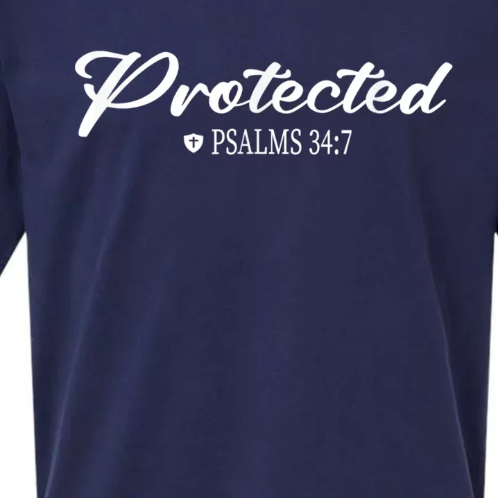 CHRISTIAN BIBLE PSALMS 34:7 PROTECTED FOR MEN & WOMEN VERSE Sueded Cloud Jersey T-Shirt