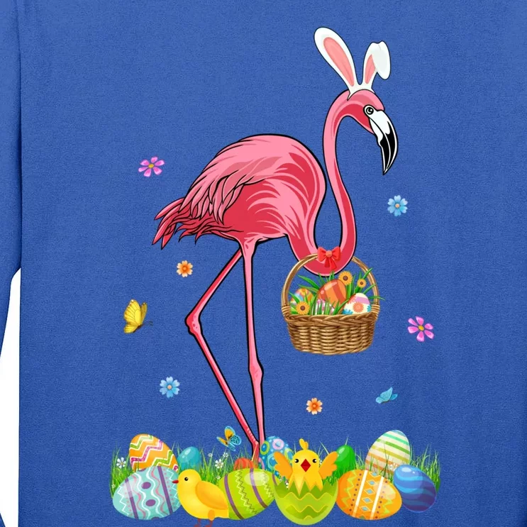 Cute Bunny Pink Flamingo Easter Eggs Easter Day Gift Tall Long Sleeve T-Shirt