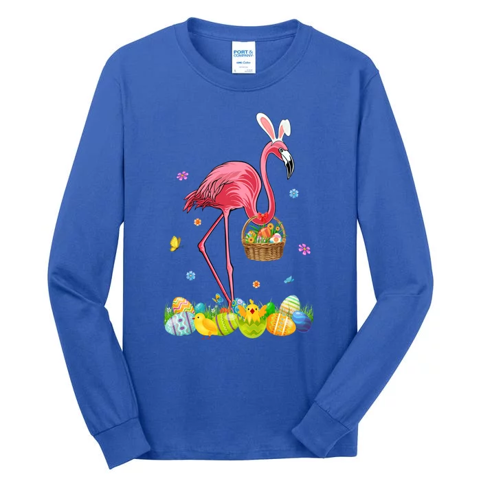 Cute Bunny Pink Flamingo Easter Eggs Easter Day Gift Tall Long Sleeve T-Shirt